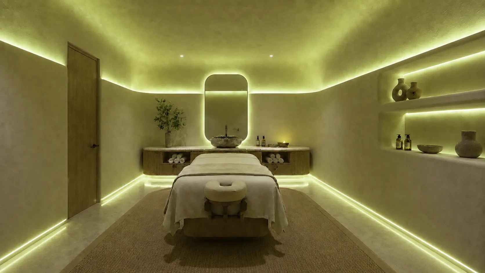 Parlour Nouveau Vert — a treatment room in deep botanical green
